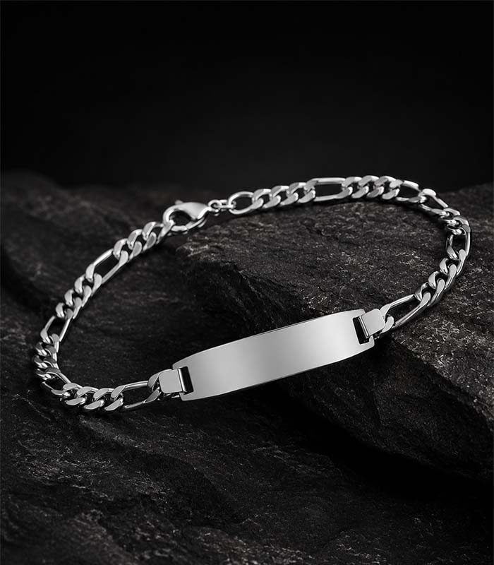 Pulsera Esclava Plateada con Placa Lisa